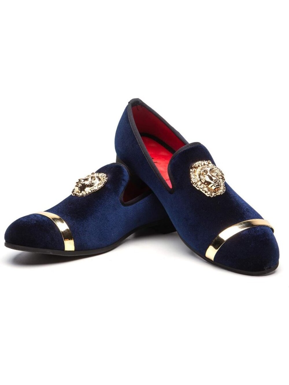 JITAI Men's Blue01 Velvet Loafer Lion Buckle Penny Slip On Leather Formal Shoes
